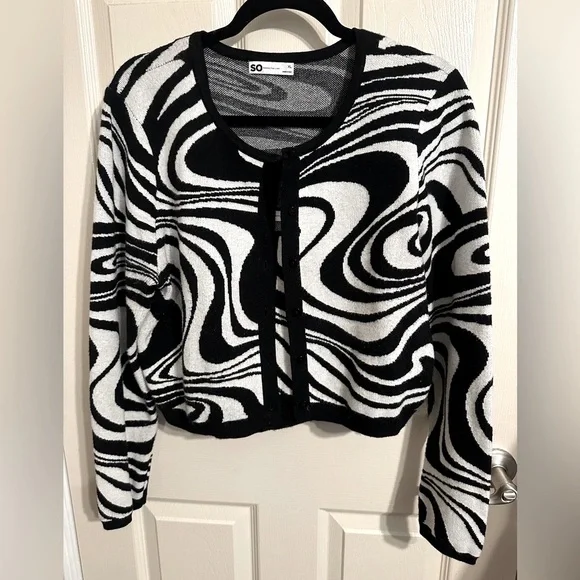 SO Women's Abstract Swirl Sweater Tank & Cardigan Set, Black & White, Sz XL - Picture 3 of 16